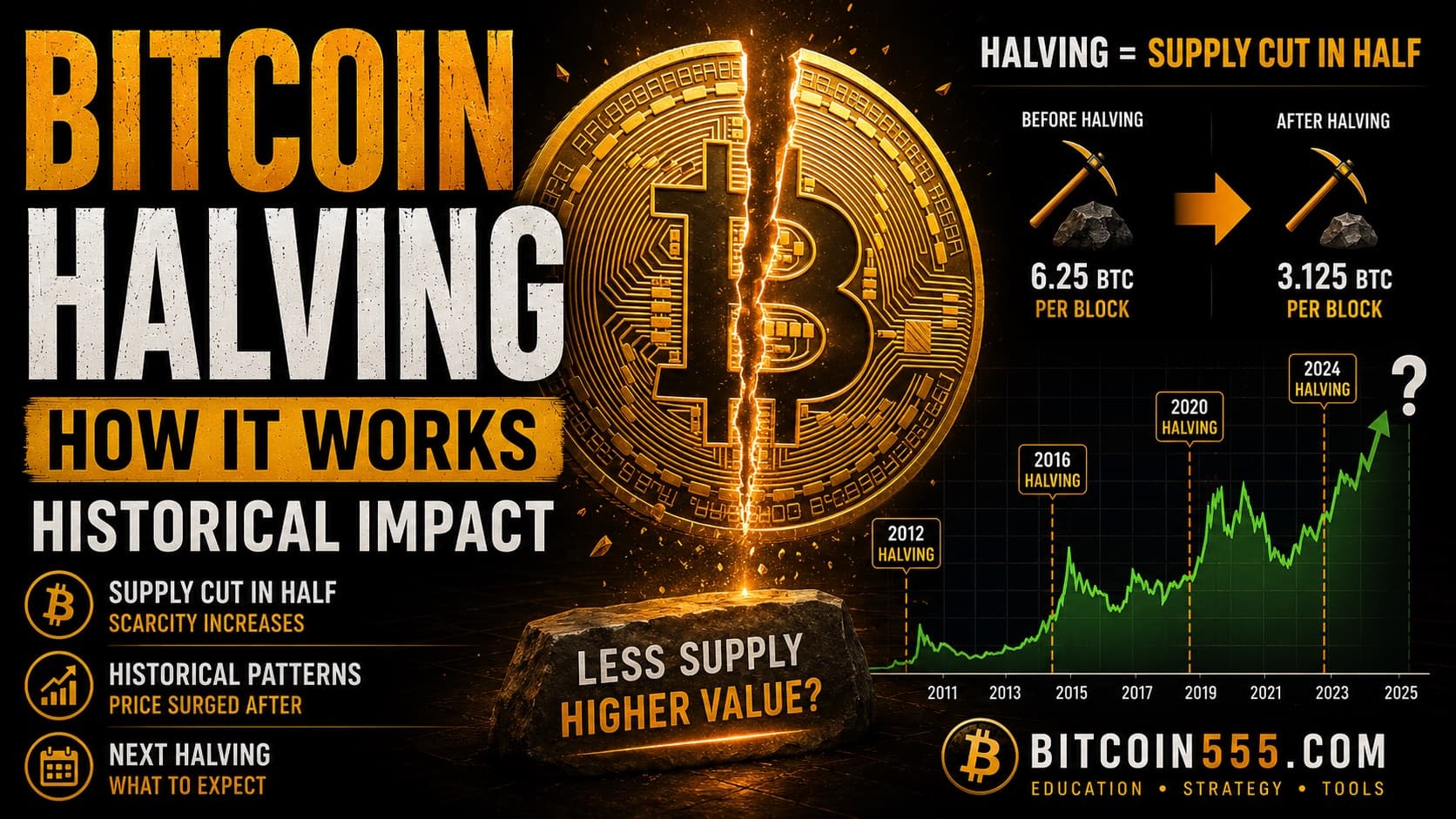Bitcoin Halving: How It Works and Historical Impact Explained - Bitcoin(BTC), Crypto Learning Center news on bitcoin555.com