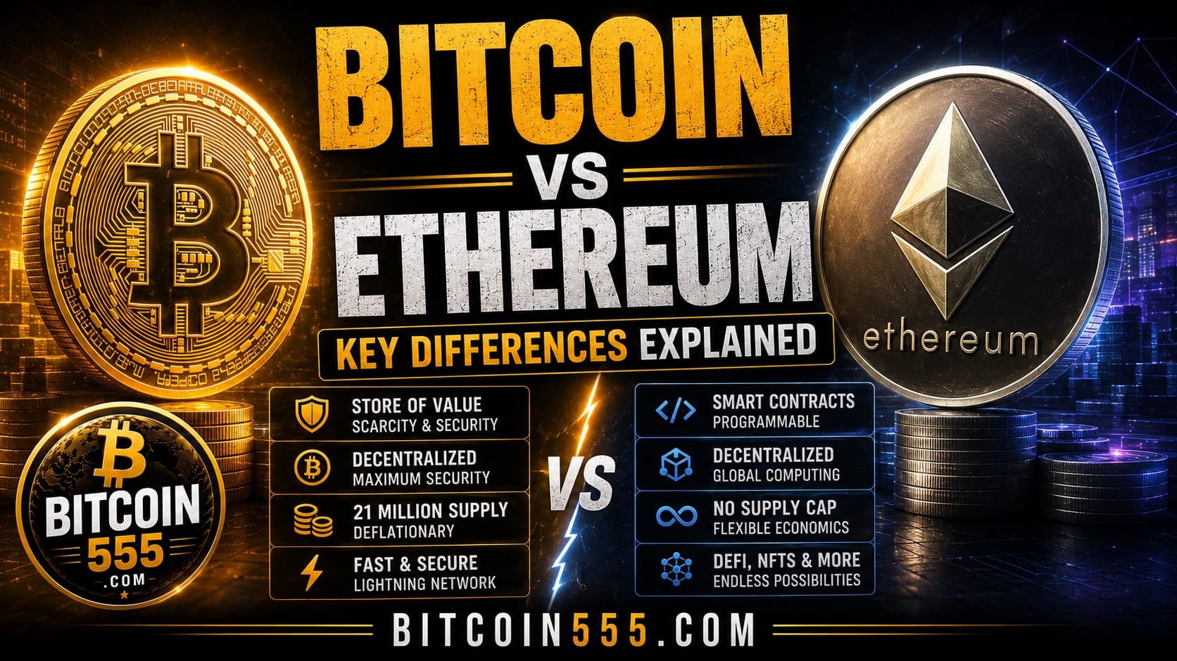 Bitcoin vs Ethereum: Key Differences Explained for Beginners - Crypto Learning Center, Blockchain news on bitcoin555.com